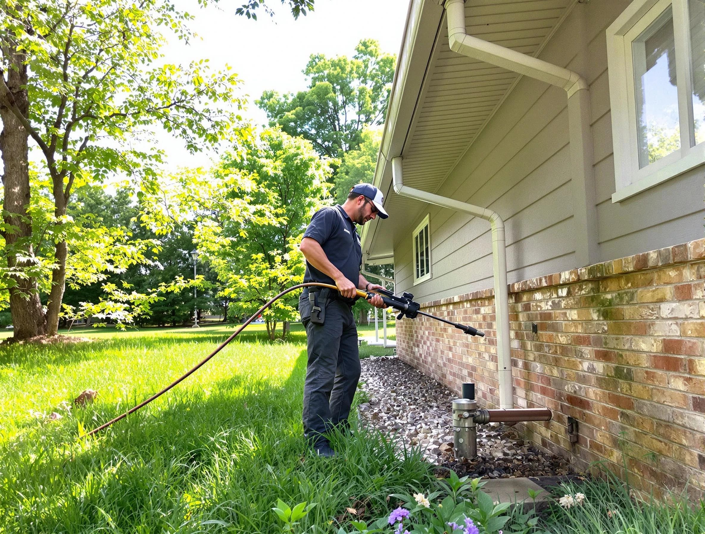 Garfield Heights Roofing Company removing debris from a downspout in Garfield Heights, OH