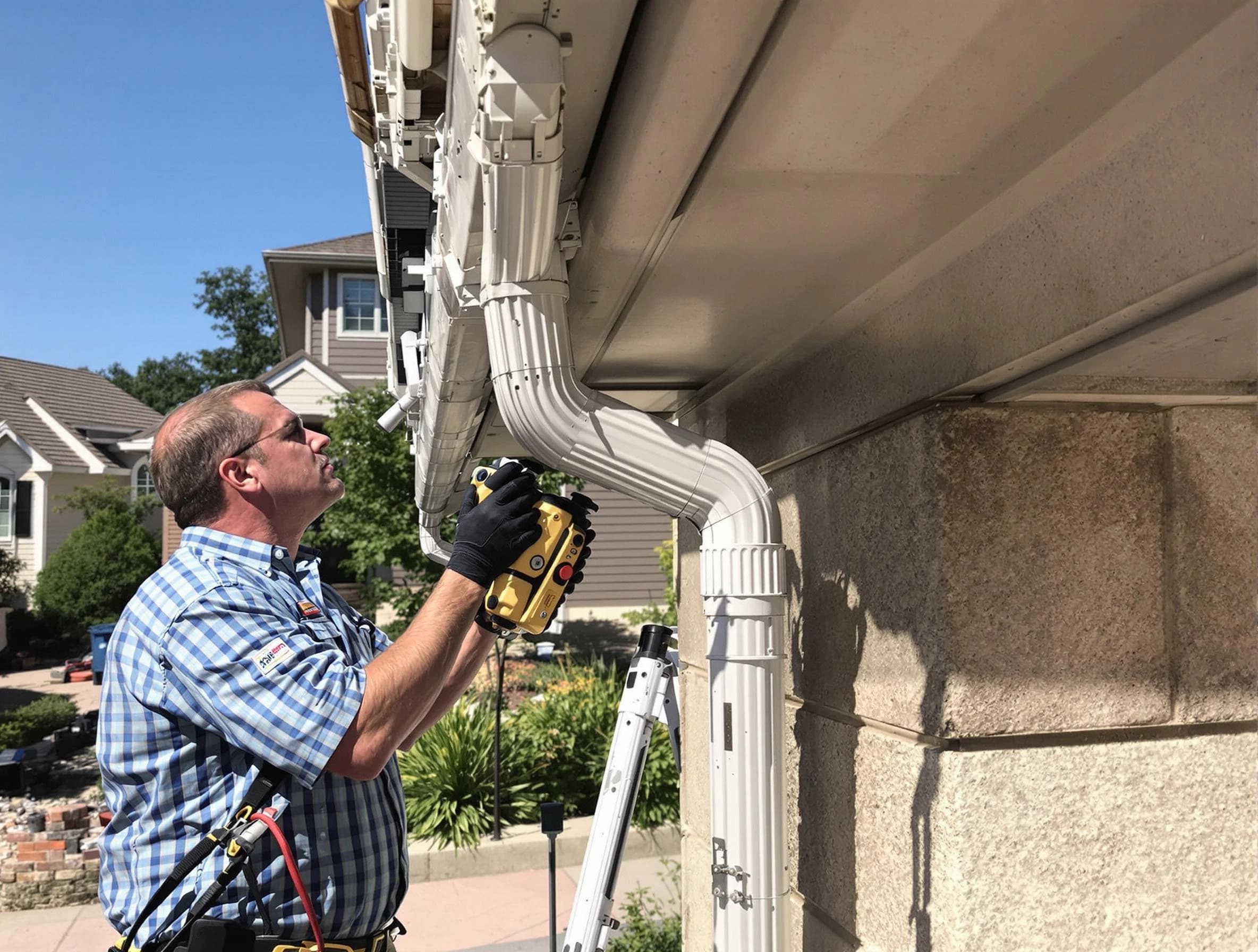 Close-up of a restored downspout system by Garfield Heights Roofing Company in Garfield Heights, OH