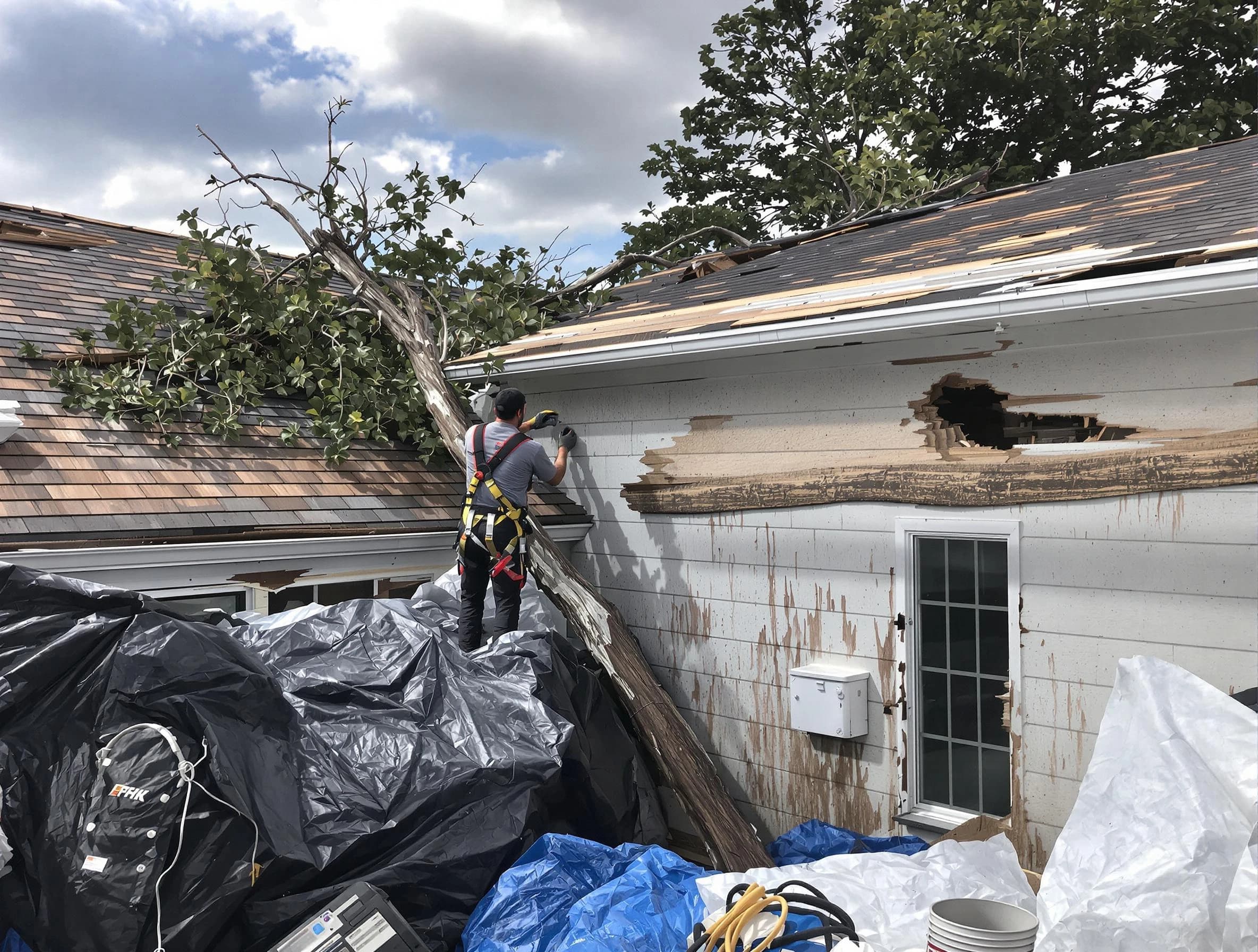 Garfield Heights Roofing Company technicians handling urgent roof damage in Garfield Heights, OH