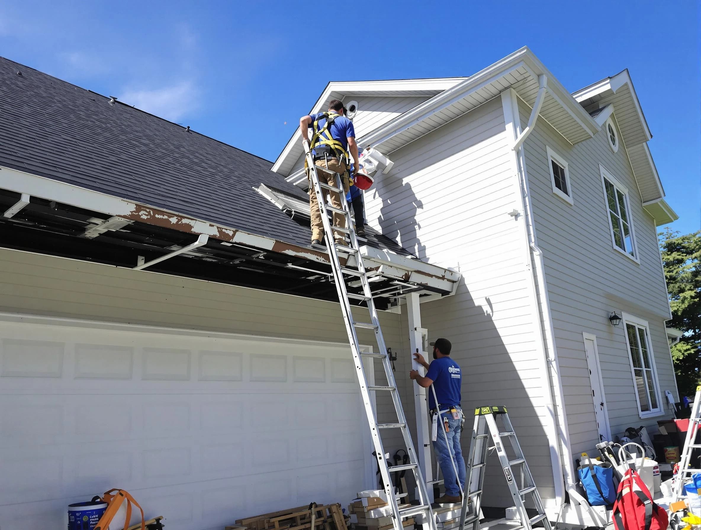 Newly replaced gutters by Garfield Heights Roofing Company in Garfield Heights, OH