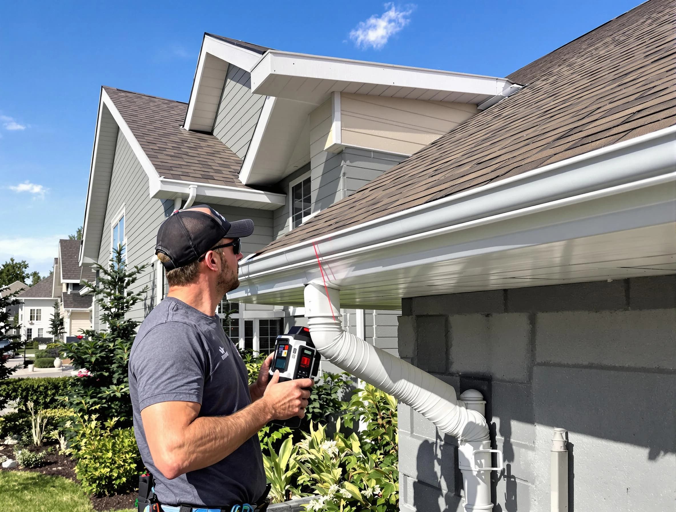 Garfield Heights Roofing Company installing seamless gutters in Garfield Heights, OH