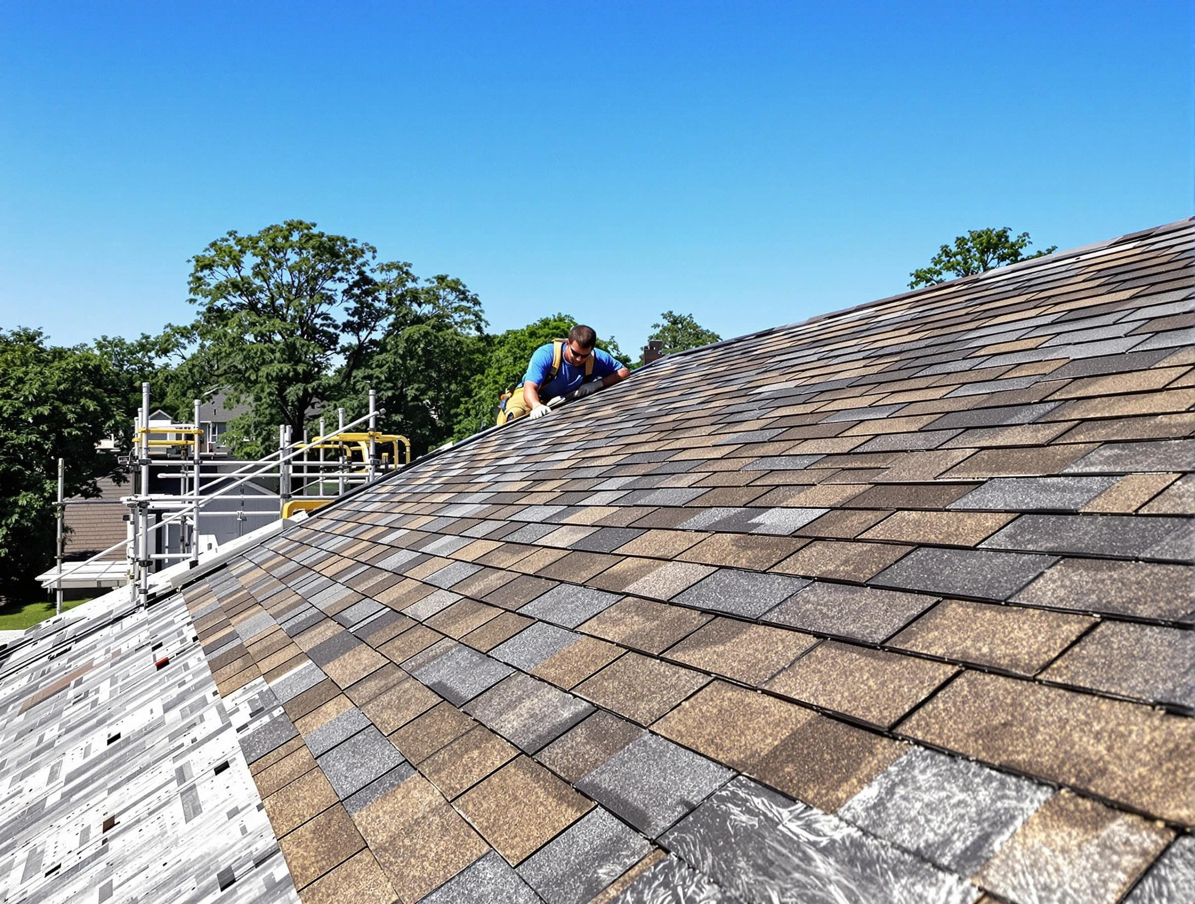 Close-up of new shingles installed by Garfield Heights Roofing Company in Garfield Heights, OH