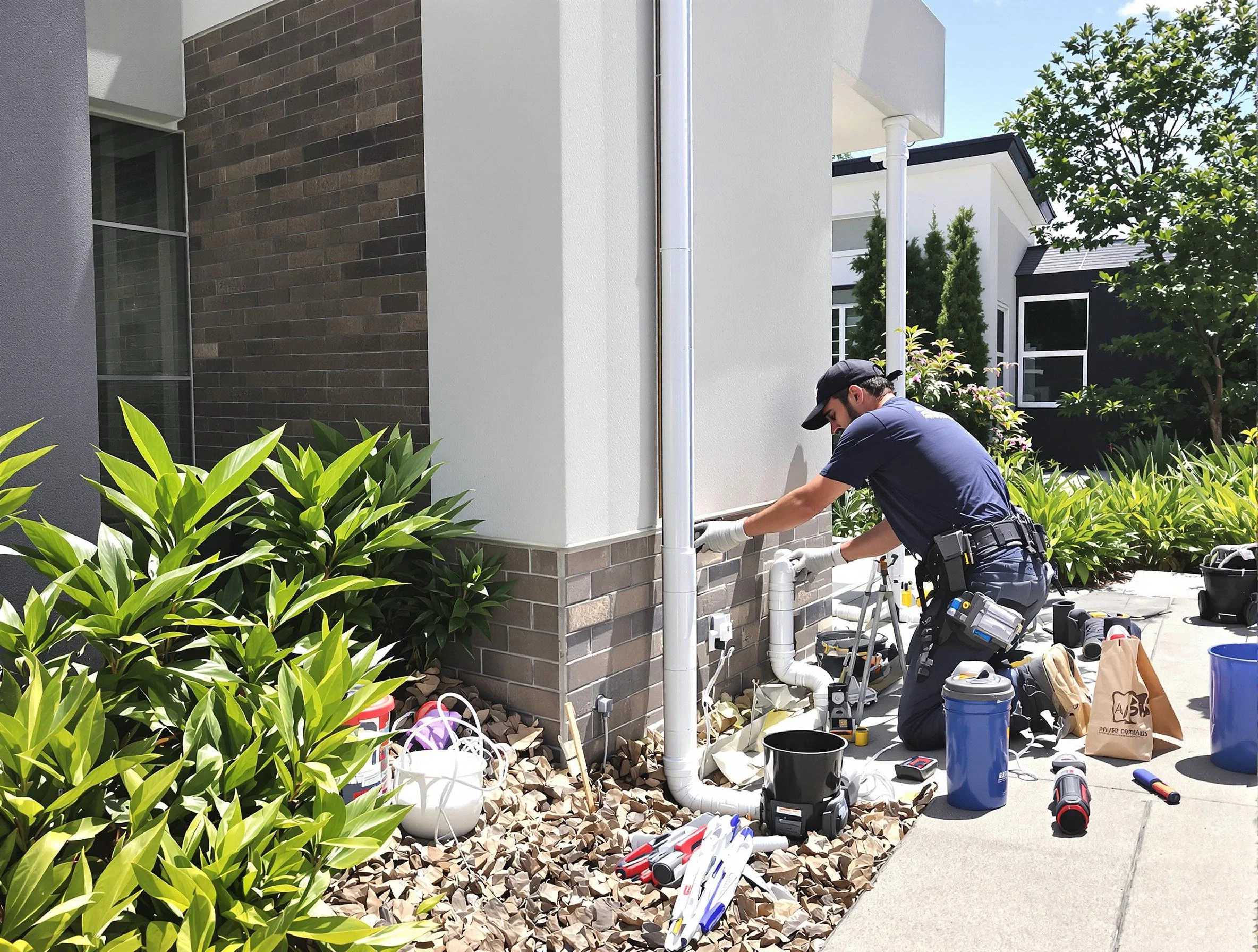 A completed downspout installation by Garfield Heights Roofing Company in Garfield Heights, OH