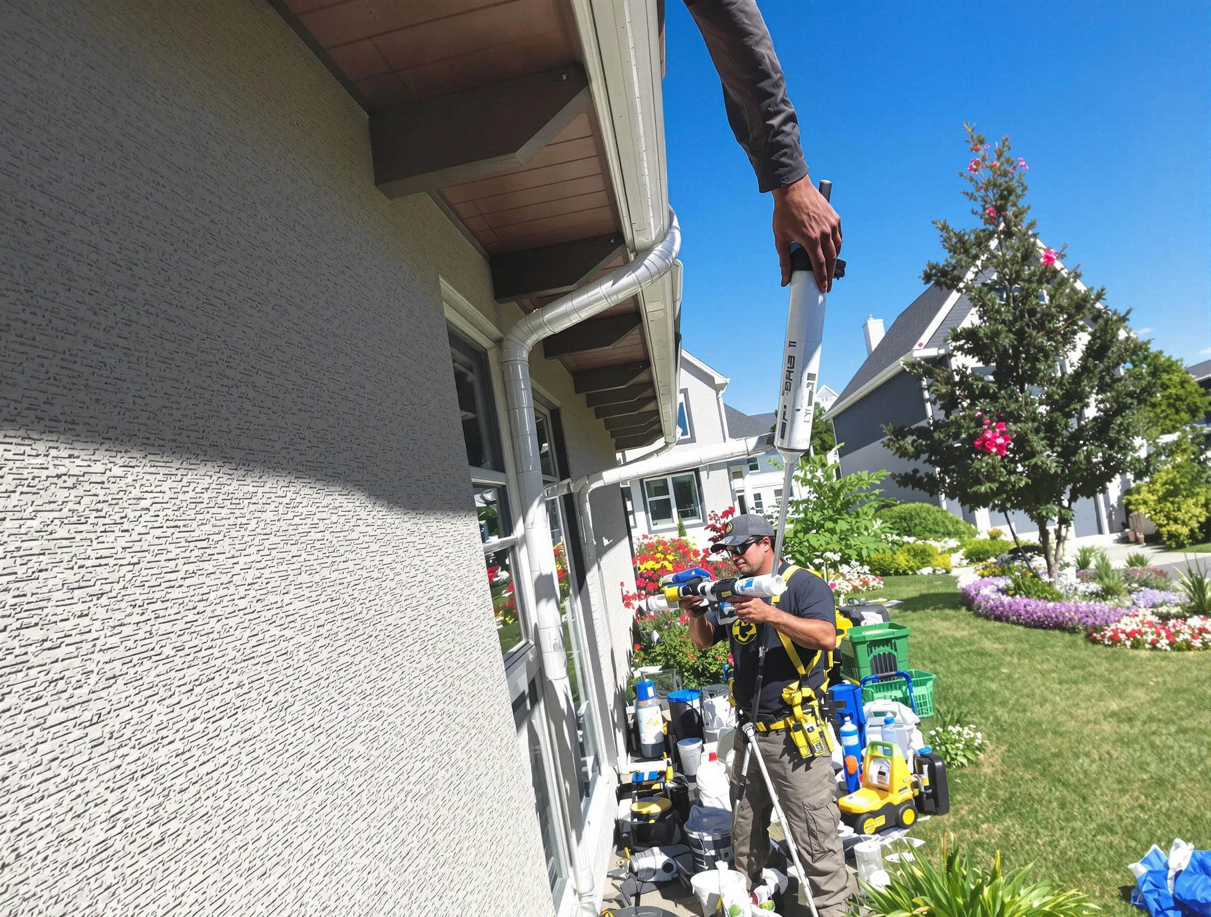 Reinforced downspout bracket installed by Garfield Heights Roofing Company in Garfield Heights, OH