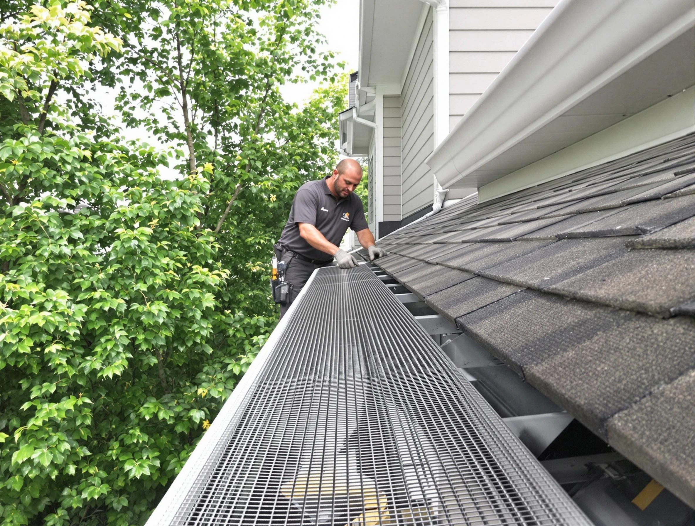 Close-up of gutter guards installed by Garfield Heights Roofing Company in Garfield Heights, OH