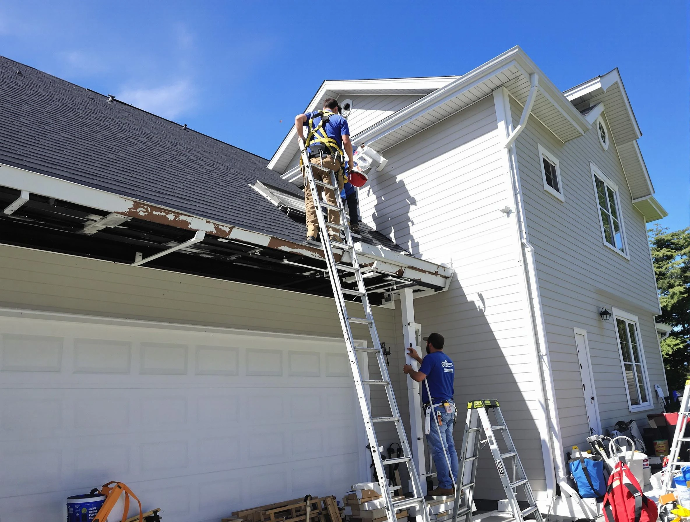Newly replaced gutters by Garfield Heights Roofing Company in Garfield Heights, OH